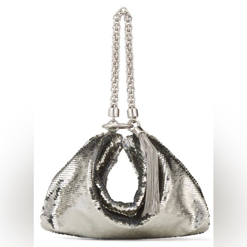 Jimmy Choo Gunmetal Pewter Silver Sequin Callie Evening Bag